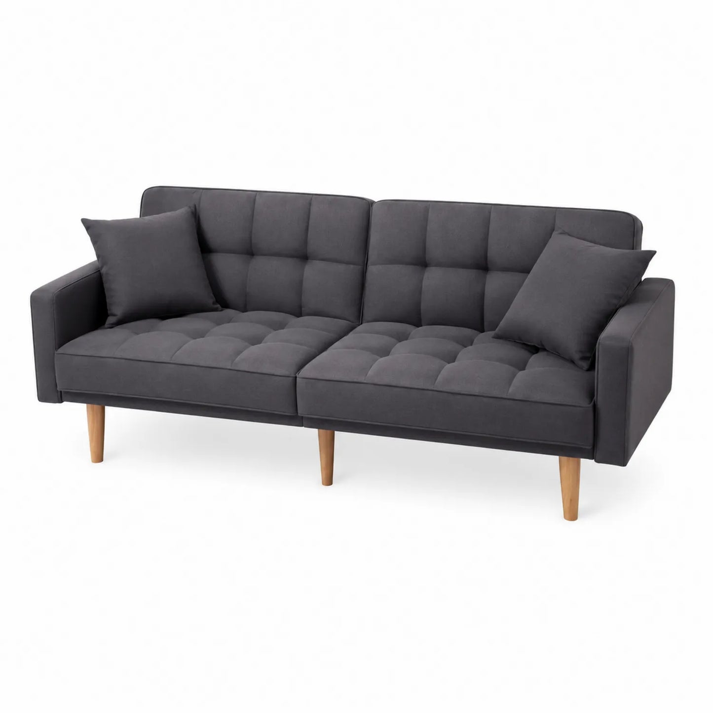 Schlafsofa mit Holzbeinen und Stoff Dunkelgrau