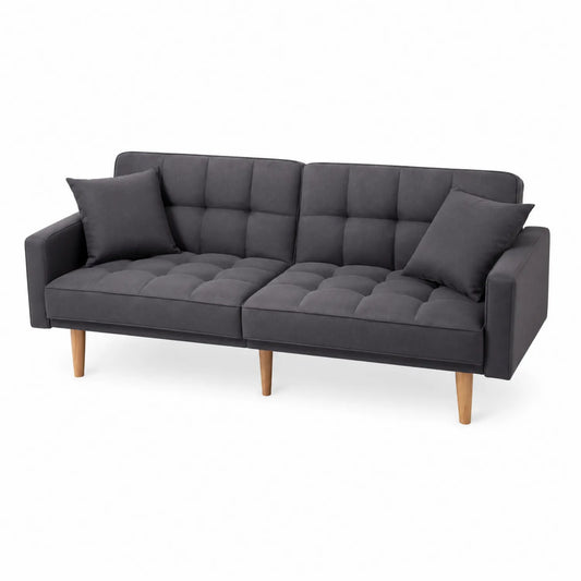 Schlafsofa mit Holzbeinen und Stoff Dunkelgrau
