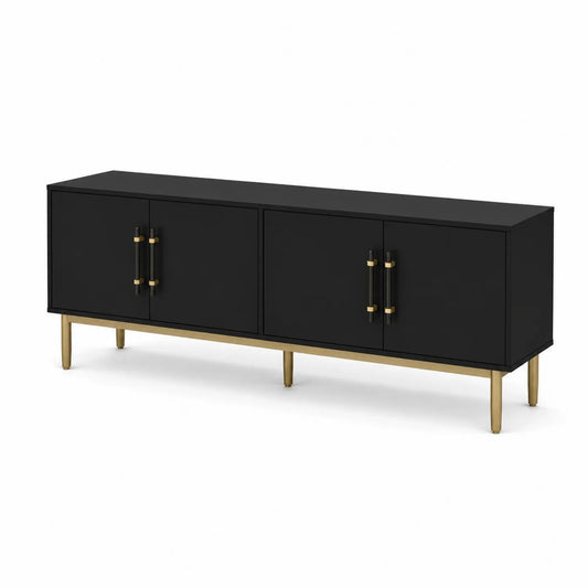 Schwarzes MDF-TV-Möbel mit goldfarbenen Metallbeinen 160x40x50 cm