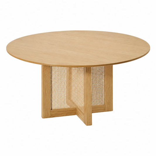 Runder Esstisch aus Eiche und Rattan, 120 cm