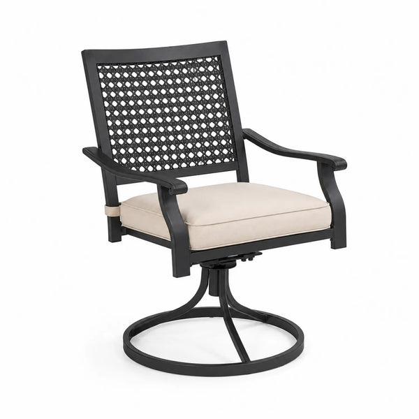 Drehstuhl aus Aluminium mit Kissen Schwarz/Beige