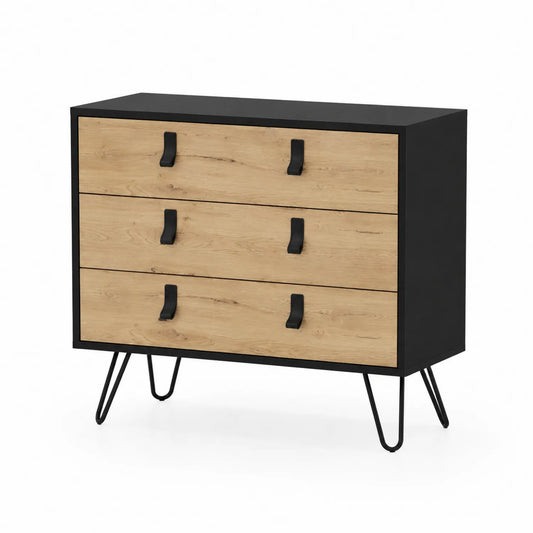 Kommode mit 3 Schubladen Holzfaserplatte Metall Schwarz 80x40x85 cm