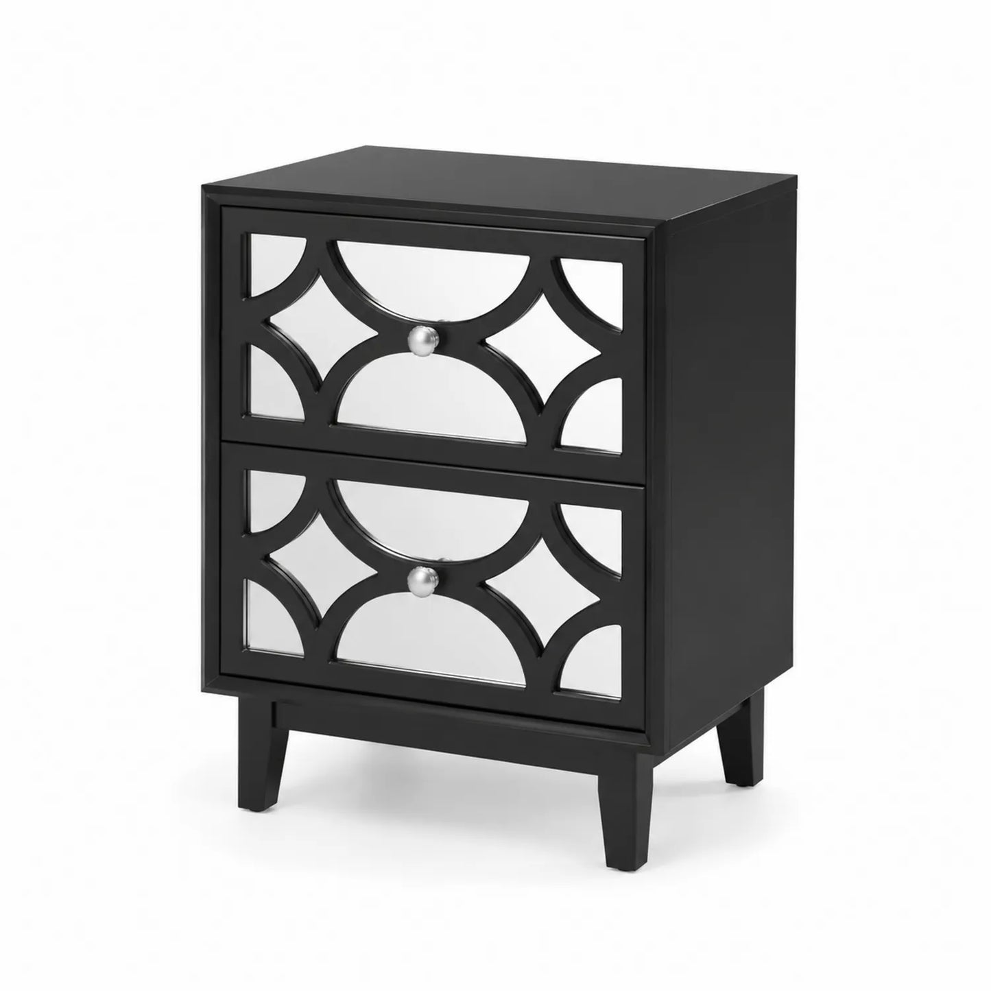 Nachttisch mit Spiegelglas-Design, Schwarz, 2 Schubladen