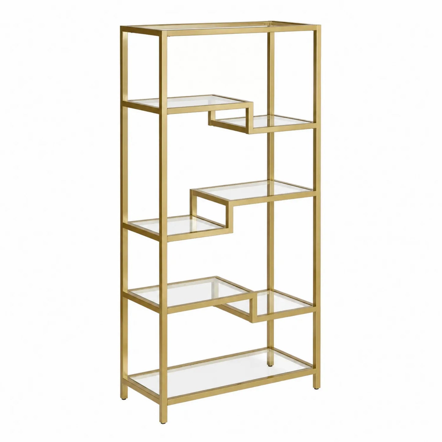 Regal mit Metallrahmen und gehärteten Glasböden in Gold, 180 cm hoch