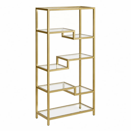 Regal mit Metallrahmen und gehärteten Glasböden in Gold, 180 cm hoch