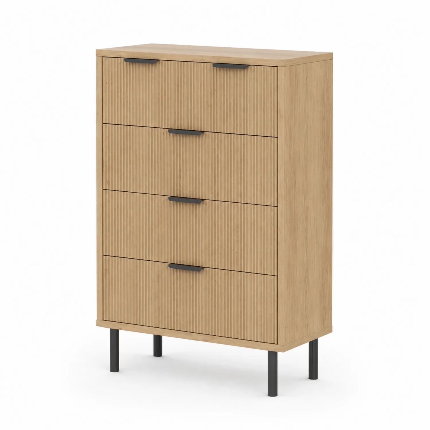 Kommode MDF Eichenfurnier 4 Schubladen 110cm Metallbeine
