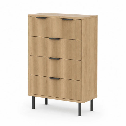 Kommode MDF Eichenfurnier 4 Schubladen 110cm Metallbeine