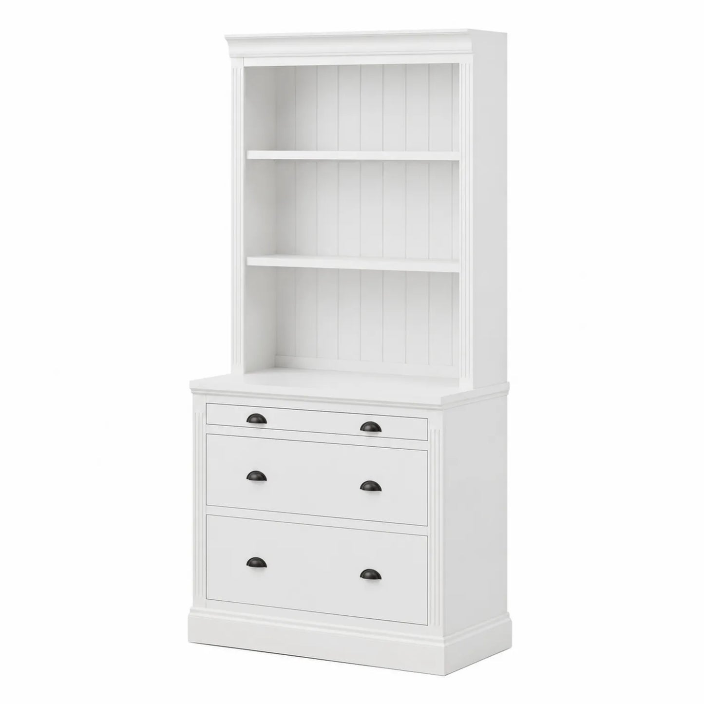 Weißes Holz-Bücherregal mit Schubladen 190cm x 90cm x 40cm