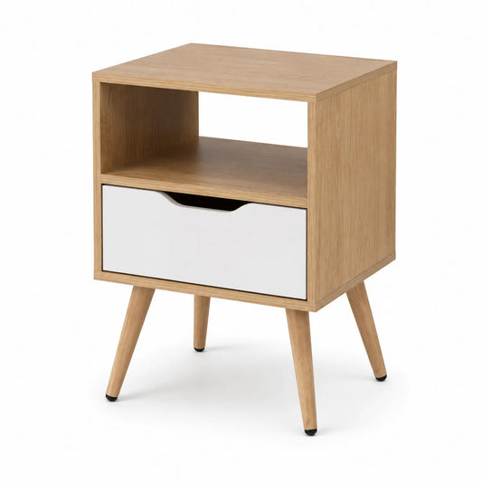 Nachttisch Holz mit Schublade und Fach Eiche/Weiß 55cm